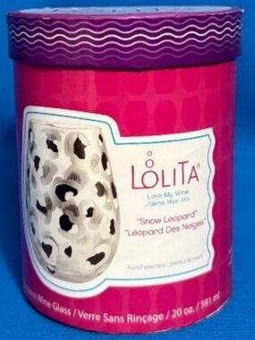 NEW LOLITA SNOW LEOPARD LOVE MY WINE HAND PAINTED STEMLESS WINE GLASS 20 0Z